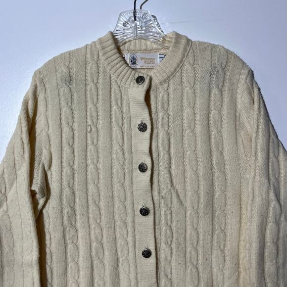 Vintage 90s Winona Knits Cream Cable Knit Long Sleeved Cardigan Women’s Size 42 - Picture 2 of 7